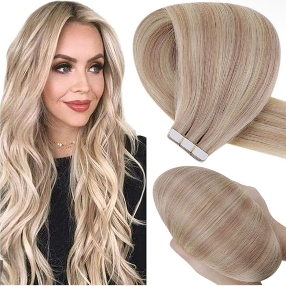 100 % REAL BRIGHT BLONDE 22inch TAPE IN HAIR EXTENSIONS